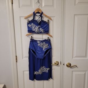 Custom Made Deep Blue Halter Top and Briefs with Skirt--XS/S Adult